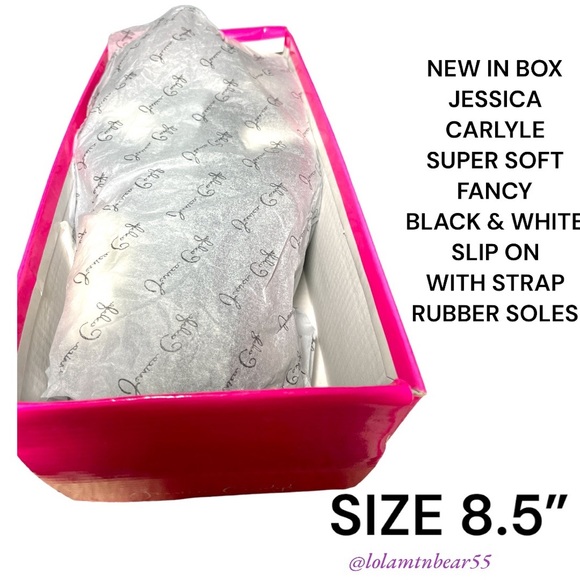 NEW IN BOX JESSICA CARLYLE SUPER SOFT FANCY BLK/WHITE SLIP ON SLING BACK SHOES - Picture 4 of 16